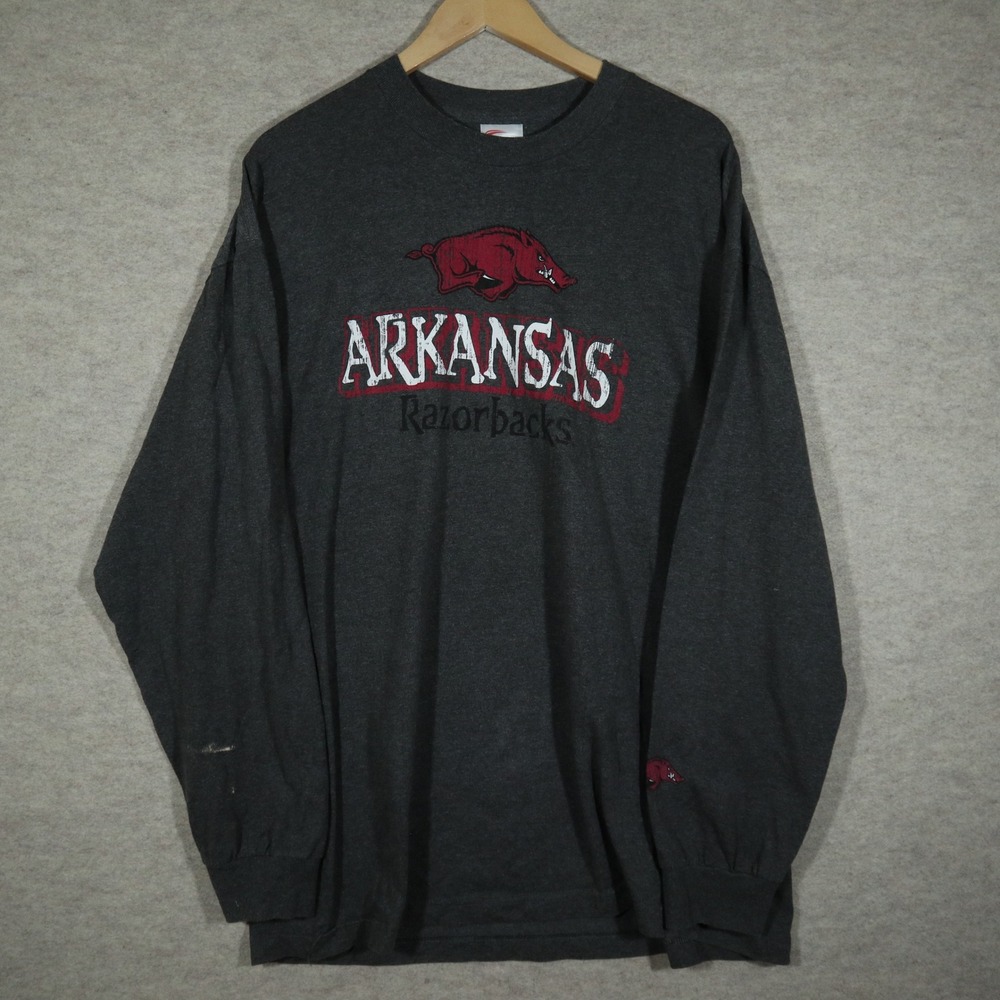 Viatran Arkansas Razorbacks Long Sleeve Shirt Mens XL Gray Vintage Y2K Skater